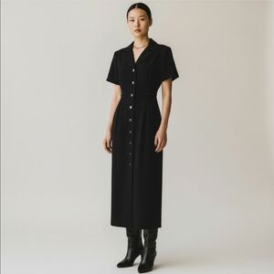 SL Fashions Vintage 90s Black Dress Sz 8 Dark Academia Button Down Midi‎